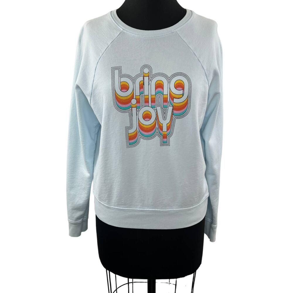 Anthropologie Blue S Sweatshirt BRING JOY Graphic Print Crew Neck Long Sleeves